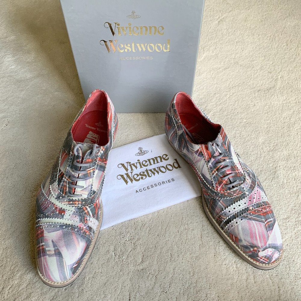 Stunning VIVIENNE WESTWOOD Red Tartan LEATHER Derby SHOES sz 40.5 EUR | 7.5 US